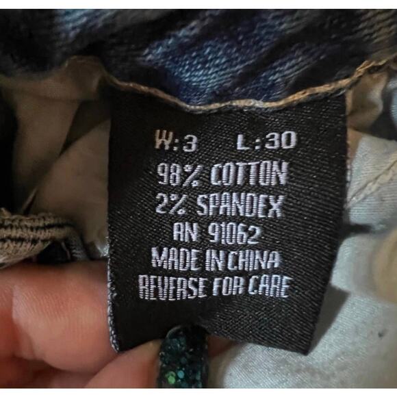 Standards and Practices Distressed Holey Bell Bottom Flare Blue Jeans - Picture 11 of 11